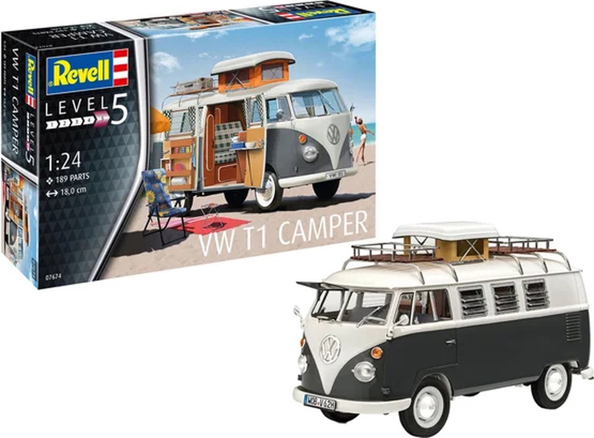 Revell Modelbouwpakket Auto - 07674 VW Volkswagen T1 Camper Plastic - Volwassenen - 189 onderdelen - 1:24 — afbeelding 11