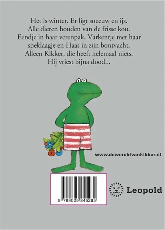 Een kikker in een gestreepte zwembroek met een bosje bloemen.