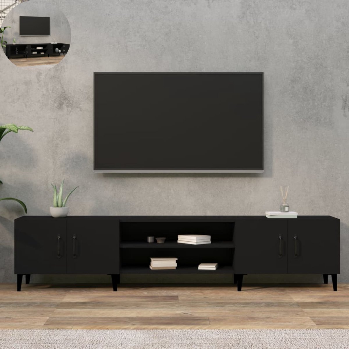 GranMaison TV meubel - TV kast - Dressoir - Kasten - 180x31,5x40 - Hout - Zwart