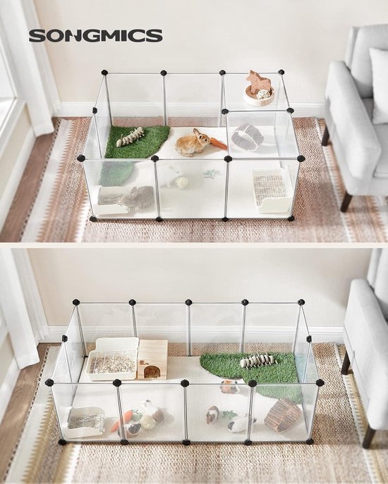 Buitenverblijf bodempanelen box caviaverblijf kunststof hamsters konijnen egels 125 x 63 x 42 cm wit LPC001W01