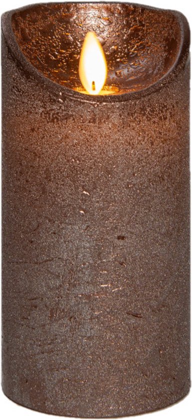 Anna's Collection Led kaars/stompkaars - brons - H15 x D7,5 cm - wax - bewegende vlam