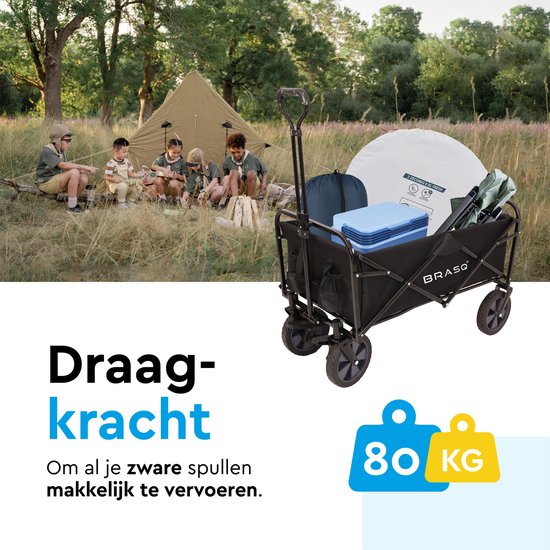 BRASQ Bolderkar Opvouwbaar - 100 Liter - 80 KG Draagkracht - Draaibare wielen mét rem - 90x51x100 CM - Verstelbare hendel - Inklapbare Bolderwagen - Compact – Zwart