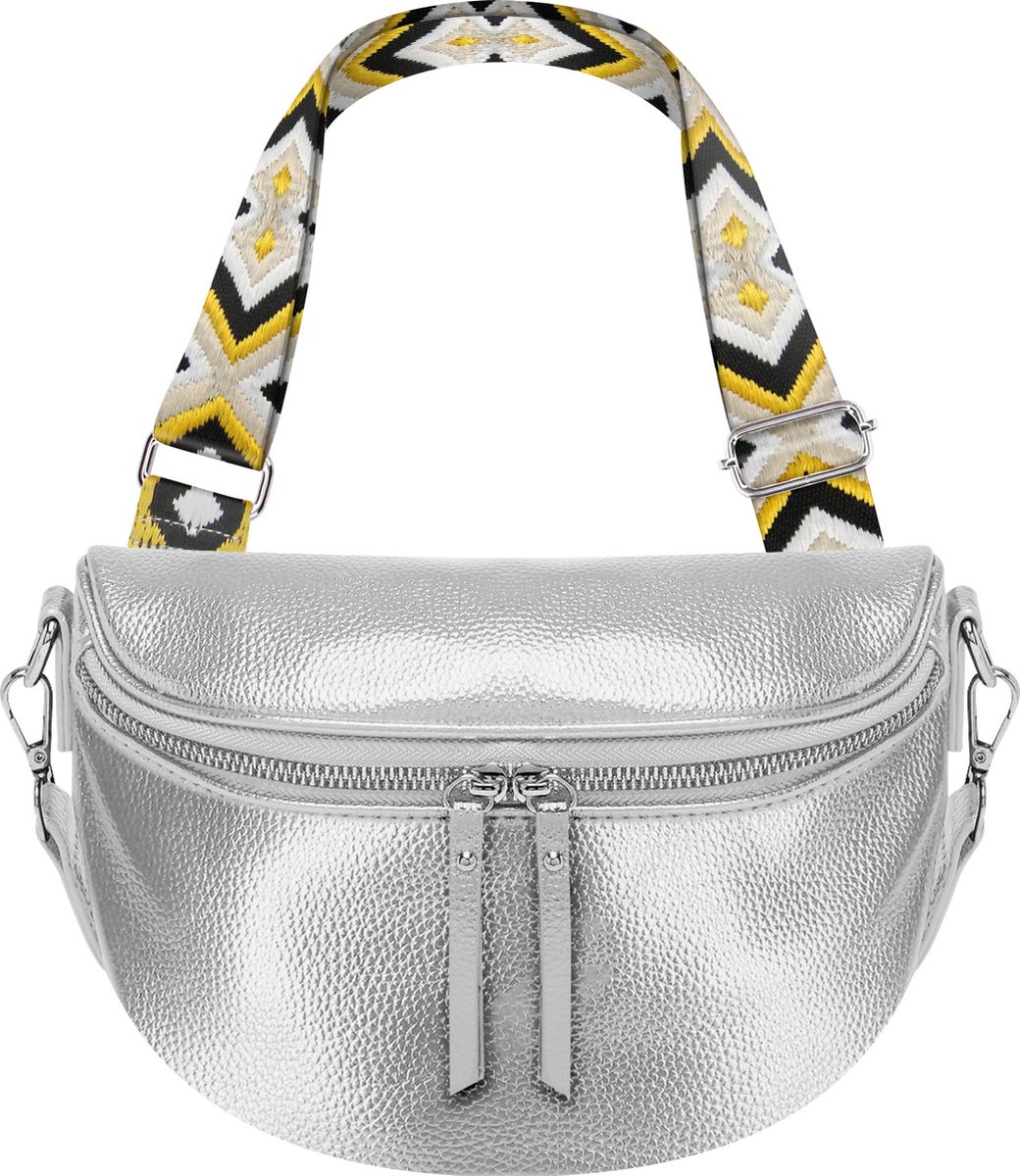 Alta Moda, Crossbody heuptas met geometrisch patroon, Zilver