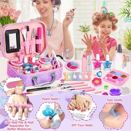 Kinder Make-Up Set, 30 Stuks Wasbare Schminkset Voor Kinderen, Schminkkoffer Speelgoed Voor Meisjes 4-12 Jaar, Halloween Kerstmis Verjaardagscadeaus