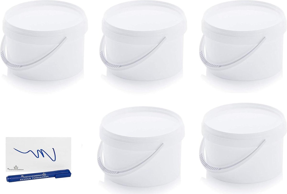 Goedkoopste Catering emmer - 5 x 26 liter - kunststof emmer met deksel - stapelbare containers - verpakking van levensmiddelen vloeistoffen en kleuren - polypropyleen wit etikettering