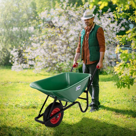 Kruiwagen kunststof 100 liter tot 150kg groen met luchtbanden en metalen velg van Merkloos	 — afbeelding 3