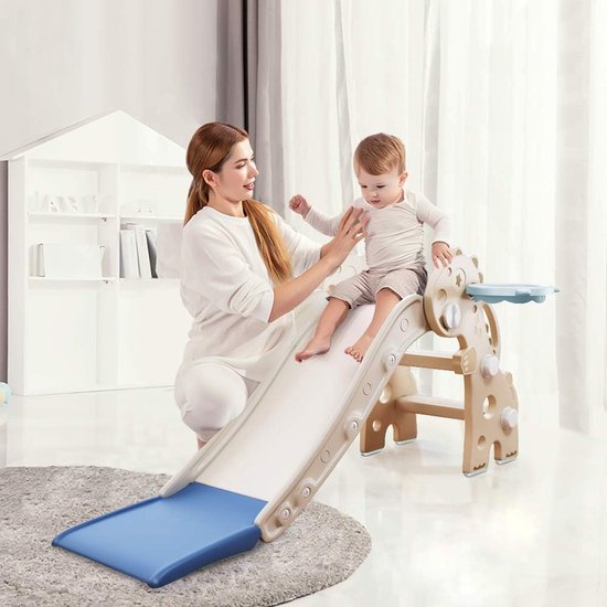 Glijbaan Voor Kinderen, 4 In 1 Kinderglijbaan, Schommel Met Basketbalstandaard, Klimladder, Schommel, Tuinglijbaan Voor Binnen En Buiten 6097205263204