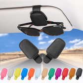 2 stuks brillenhouder voor in de auto Zonneklep, Echt Lederen Auto Vizier Accessoires Zonnebril Beugel Magnetische Zonnebril Houder Ticket Clip (Zwart)