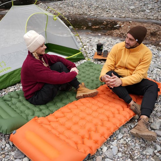 Slaapmat zelfopblazend kamperen met voetperspomp, waterdicht luchtbed kamperen met kussen, ultralichte slaapmat opblaasbare buitenslaapmat aansluitbaar voor wandelen backpacken van Merkloos — afbeelding 4