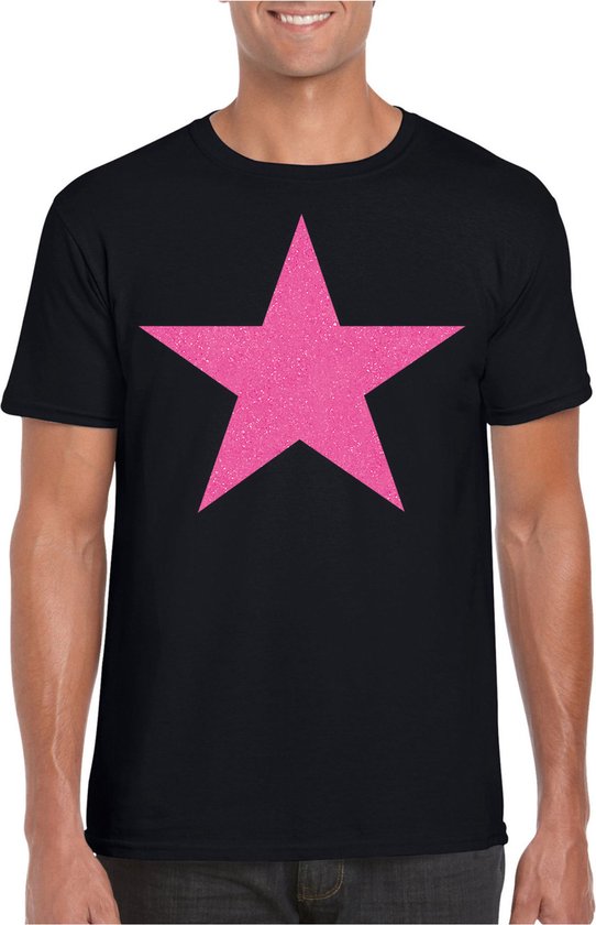 Bellatio Decorations Verkleed shirt voor heren - ster - zwart - glitter - carnaval/themafeest