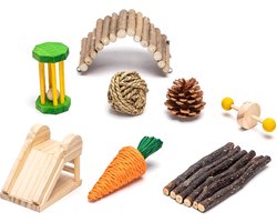 Nobleza Hamster speelgoed - Cavia speelgoed - Knaagdier speelgoed - Cavia speeltjes - Set 8 stuks houten speelgoed