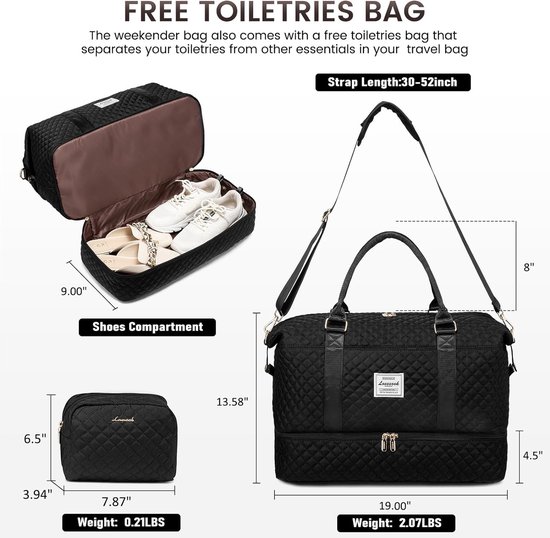Meitianfacai Sac de Sport pour Femmes, Sac de Voyage Weekender, Sac de Sport avec Compartiment pour Chaussures et Poche Humide, Grand Sac de Cabine pour Nuit à l'Hôpital, Voyage, Gym, Magasinage, Noir