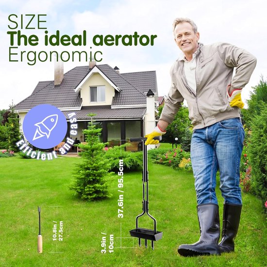 BMS Products Gazon en turf beluchtingsvork met kernverzameldoos, vervangbare holle tanden, handmatig beluchten handgereedschap helpt bodemverdichting in de tuin te verminderen