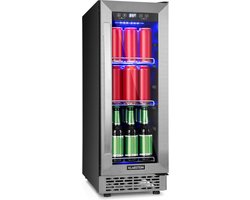 Klarstein Beerlager 56 drankkoelkast, 56 liter, 20 flessen, inbouw, 82 cm hoog, glazen deur met roestvrijstalen frame, 3 schappen, temperatuur: 0 - 10 °C, touchscreen bedieningspaneel, zwart - LED - RVS - Mini Fridge - Compact Koelkast