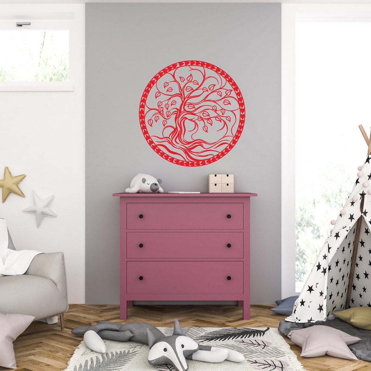 MC Living Muursticker - Tree Of Life - 58 x 58 - Rood