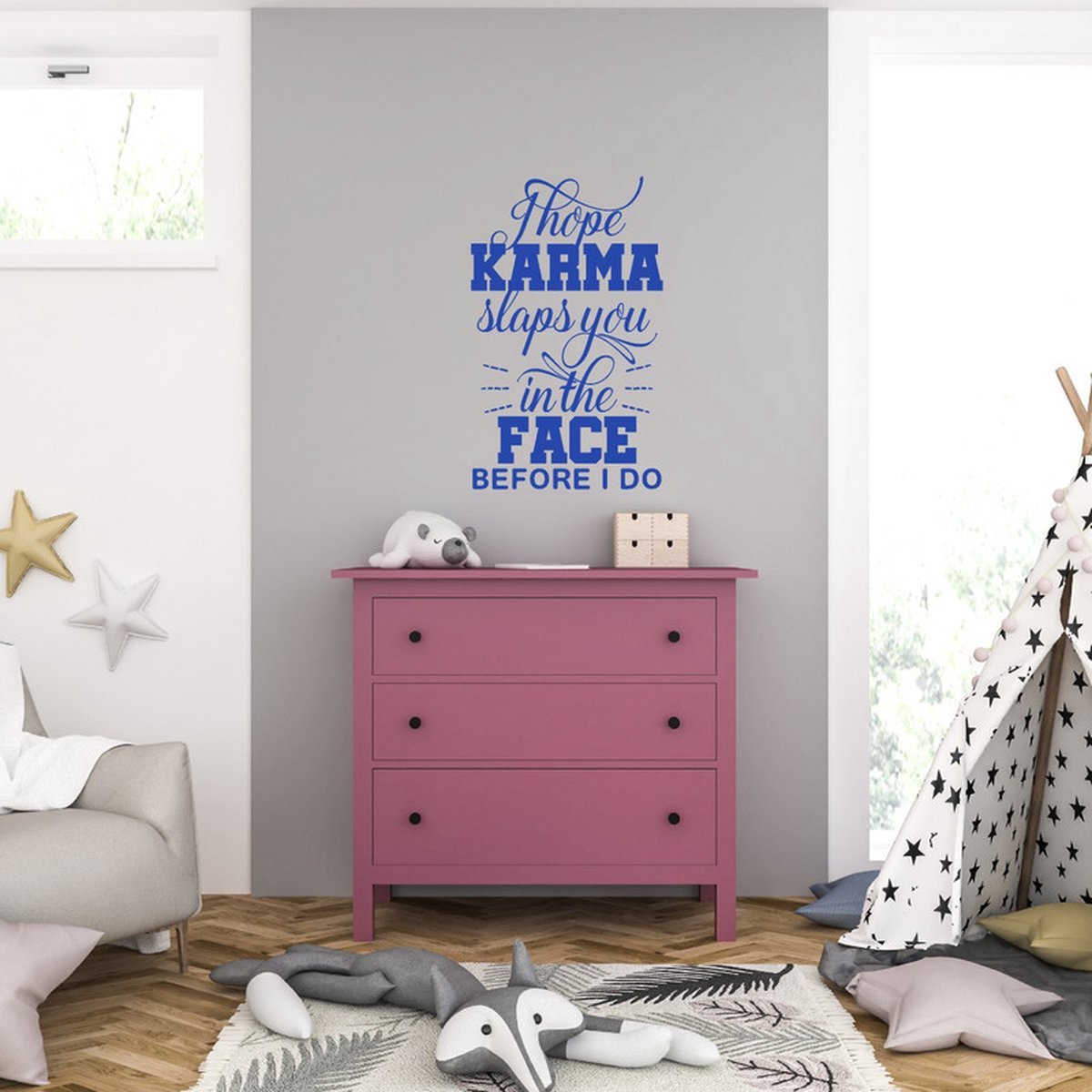 MC Living Muursticker - I Hope Karma Slaps You In The Face - 40,6 x 65,8 - Blauw
