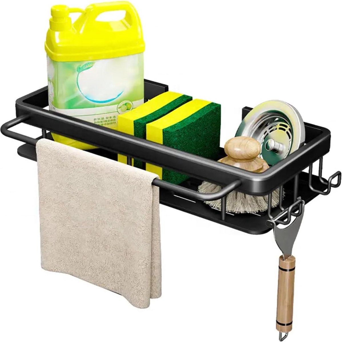 Spons Houder Aanrecht Caddy van Aluminiumlegering Sink Caddy Droogrek Vaatdoek Rack