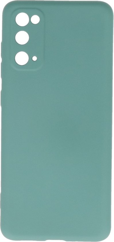 Étui de téléphone vert foncé, face avant avec découpes rondes pour appareil photo.
