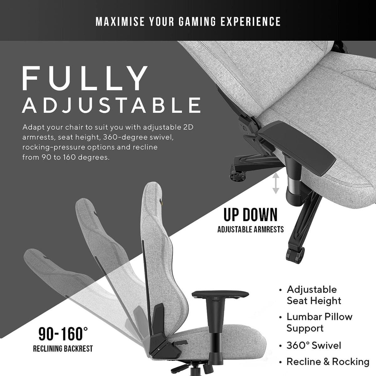 Andaseat Phantom 3 Gamingstoel Grijs Ergonomisch - afbeelding 3