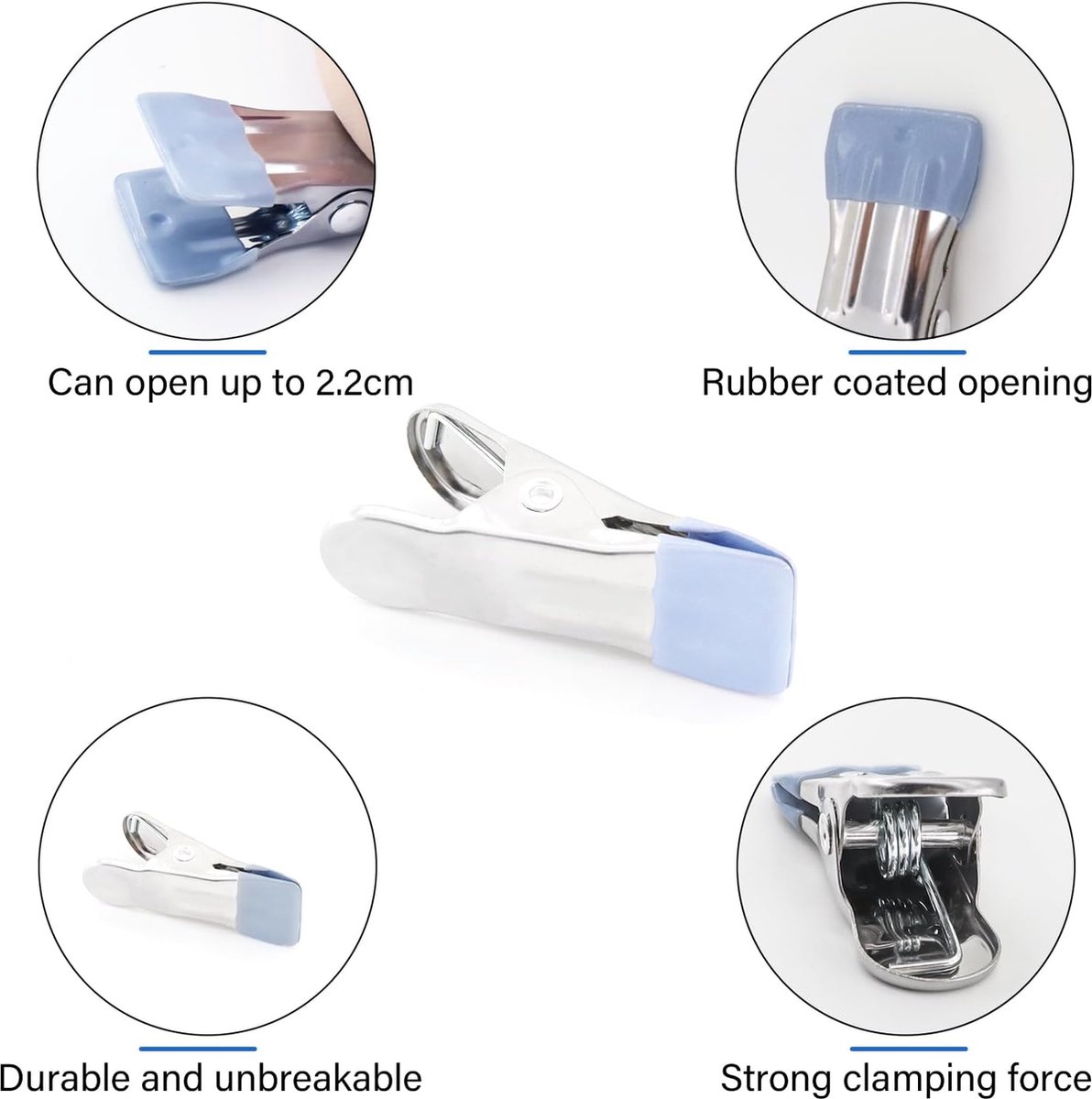 QWORK® 30 stuks roestvrijstalen wasknijpers zonder merkteken, antislipclips voor sokken, schoenen, handdoek, voedselafdichting, foto's (grijs