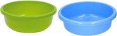 2x Kunststof afwasteil blauw en groen - 9 liter - afwasbak / teiltje