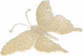 Decoratie vlinder creme 18 x 14 cm - Vlinder versiering met creme glitters op clip 18 cm