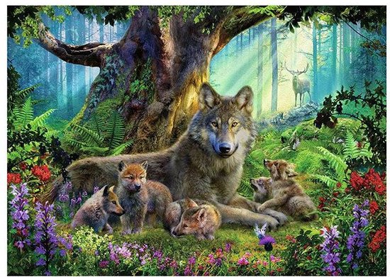 Ravensburger puzzel Familie Wolf in het Bos - 1000 stukjes dieren.