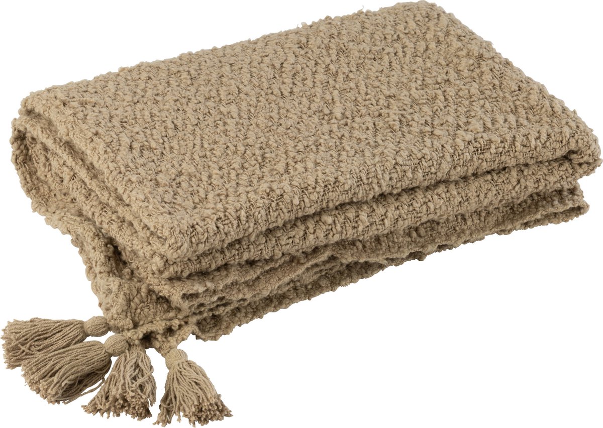 J-Line plaid Kwasten - katoen - donkerbeige - 180 x 130 cm