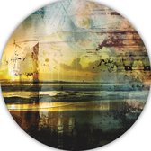 Zonsondergang wandschaal - Landschap schilderij - Wandbord Lucht - Modern schilderij - Schilderij rond - Wanddecoratie woonkamer muurcirkel aluminium 80x80 cm