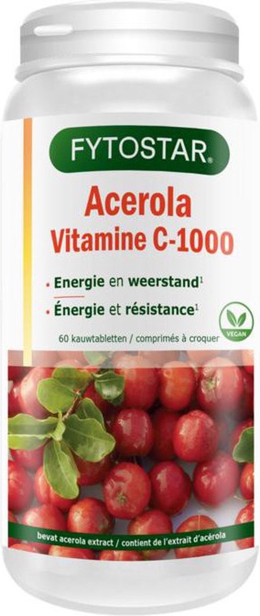 Goedkoopste Fytostar Acerola C 1000 - Supplement - Voor weerstand – Vegan - Vitamine C - 60 kauwtabletten