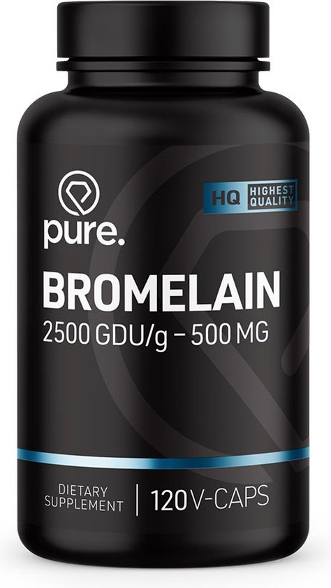Zwarte pot met Pure. Bromelain 2500 GDU/g - 500 MG, 120 V-CAPS.