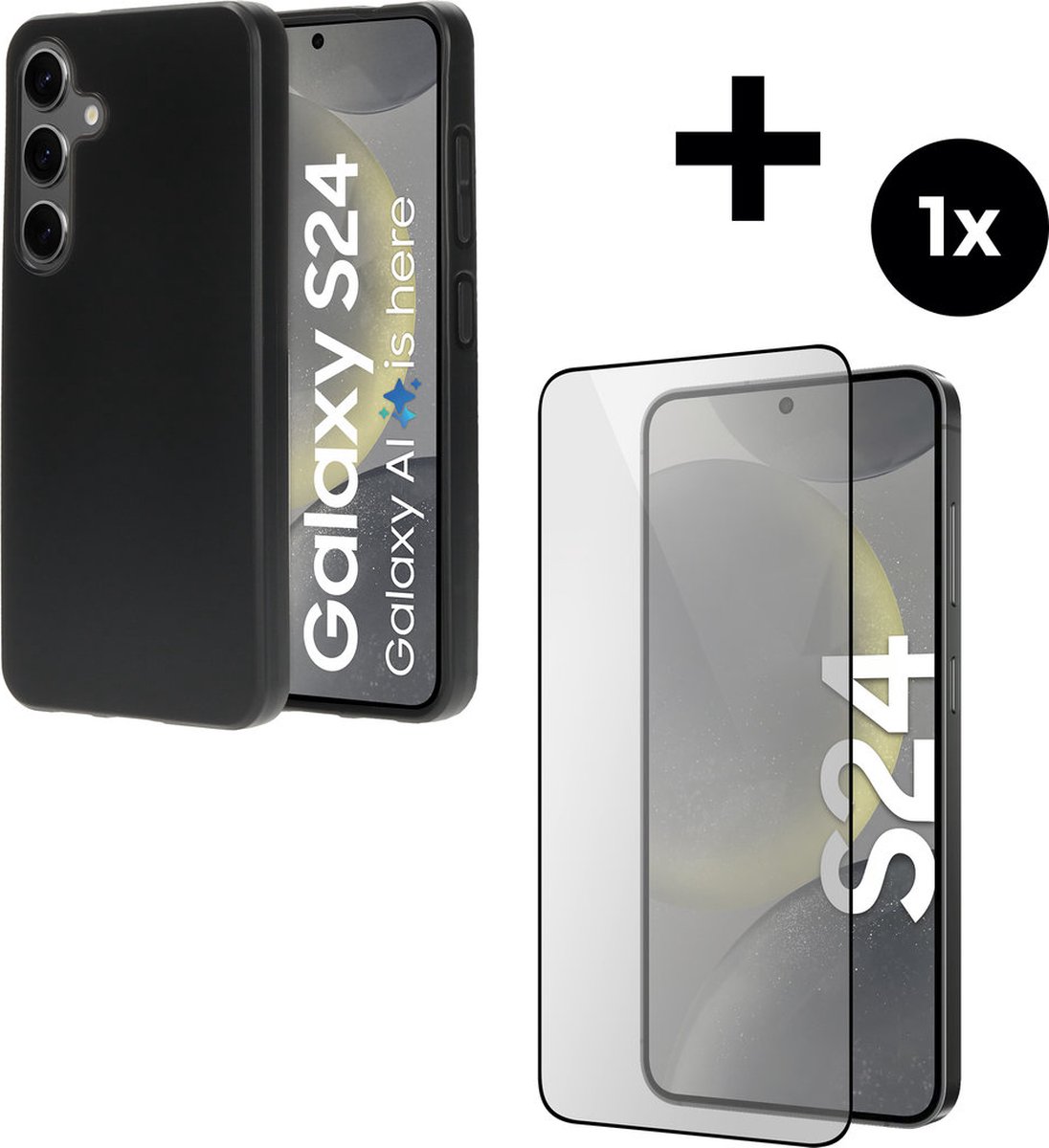 Mobiparts Classic TPU hoesje geschikt voor Samsung Galaxy S24 met 1 Screenprotector van Gehard Glas - Zwart