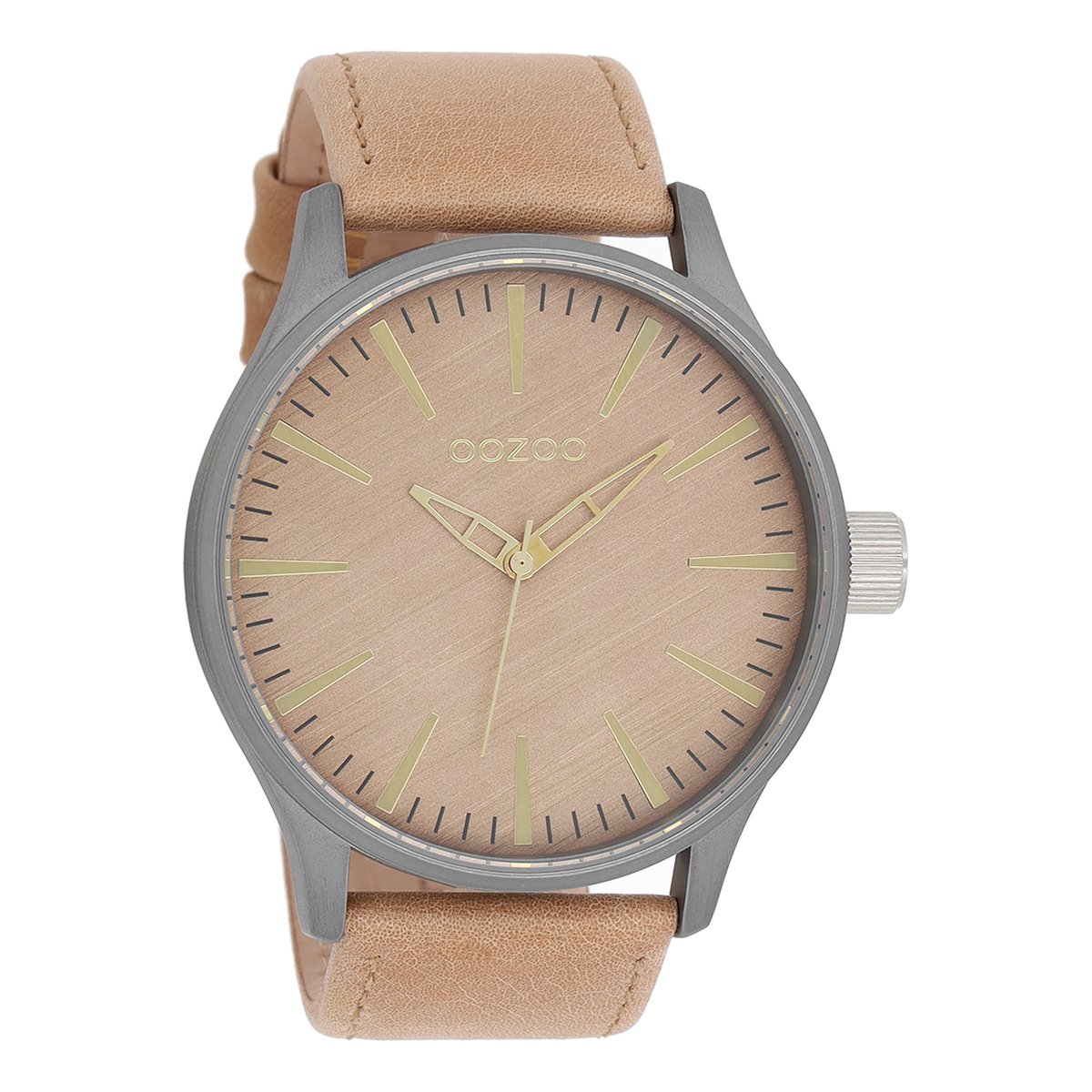 OOZOO Timepieces - Titanium horloge met camel leren band - C7860