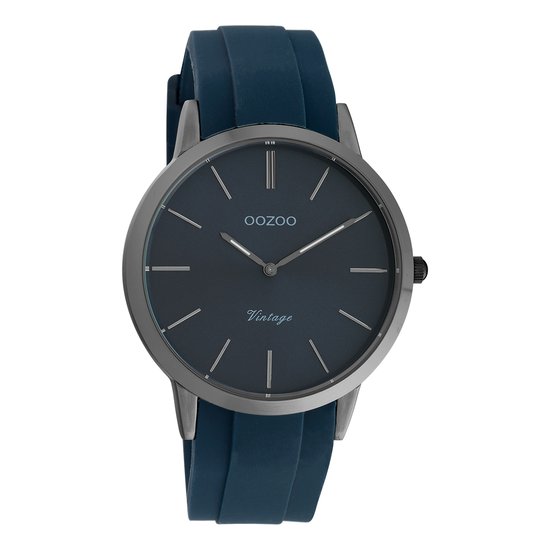 OOZOO Timepieces - Titanium horloge met donker blauwe rubber band - C20171