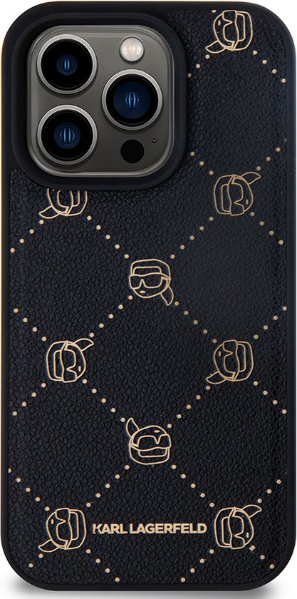 Karl Lagerfeld Backcase case adapté pour iPhone 15 Pro Max - Zwart uni - Simili cuir