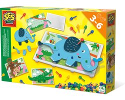SES - Mozaïek pinnenbord dieren puzzels - met 100 pinnen in 4 kleuren - steeds opnieuw te gebruiken