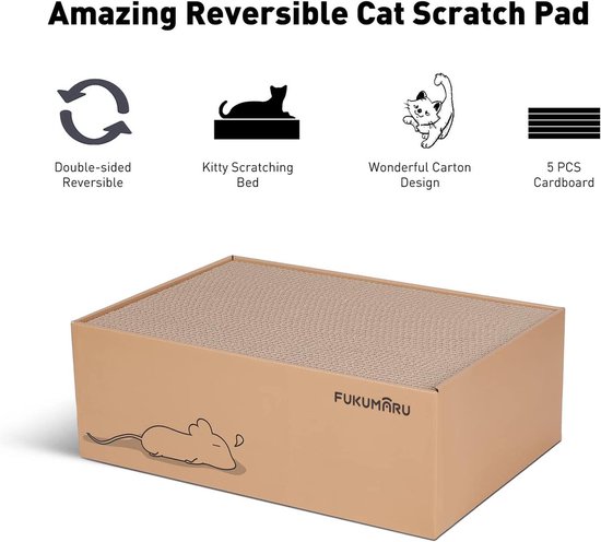 FUKUMARU Kat krabpaal karton 5 stuks met doos, omkeerbaar, Cat Scratch Pad, Kitty golvende krabpaal bed
