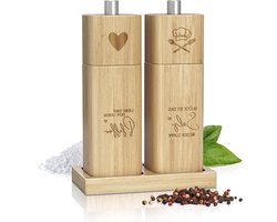 Zout- en pepermolen hout groot - 2-delige set met keramisch maalwerk - ideaal voor houten bruiloft cadeau - polteravond Wooden grinder with a diameter