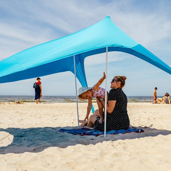 Strandtent met UPF 50+ stof - sneldrogend en waterbestendig - eenvoudig op te zetten - inclusief tas - blauw. van Merkloos — afbeelding 2