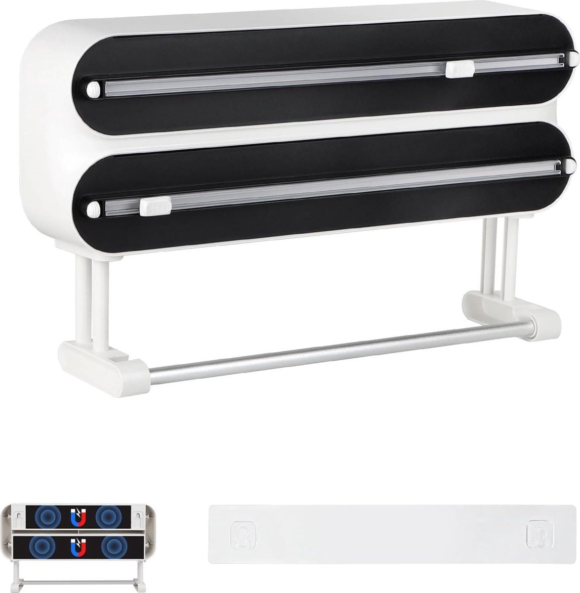 Quasziwa Wandrollenhalter Küche 3-Fach Folienschneider - Magnetischer Frischhaltefolienspender