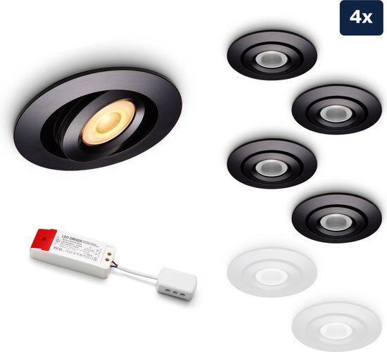 Foto: Ledisons led inbouwspot piccolo zwart dimbaar set 3 6 stuks 52 mm 3 jaar garantie 2700k extra warm wit 175 lumen 3 watt ip44