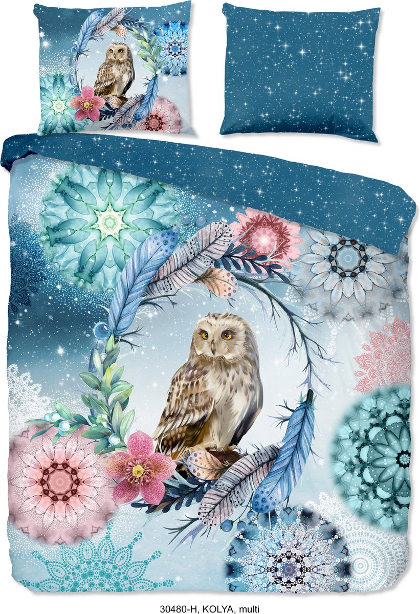 HIP dekbedovertrek mandalas en een uil - 2 persoons 200x200/220 cm - Multi - 100% Katoen satijn