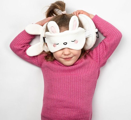 Relaxeazzz Frances le lapin peluche/oreiller de voyage/masque de sommeil - ensemble 2 en 1 - pour enfants - dans l'avion ou la voiture