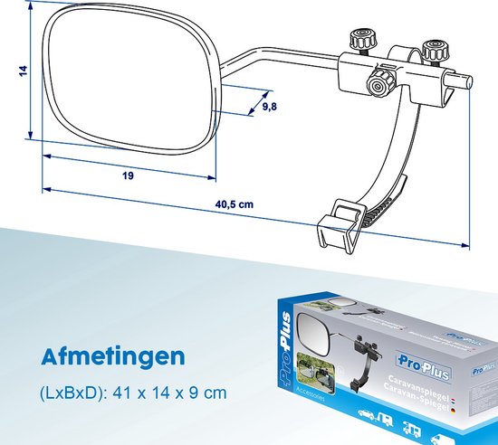 ProPlus Caravanspiegel - Opzetspiegel - Verstelbaar - Universeel voor Links en Rechts - 41 x 14 x 9 cm - Caravan Accessoires - E57-type keurmerk - Zwart - 1 stuk van ProPlus — afbeelding 4