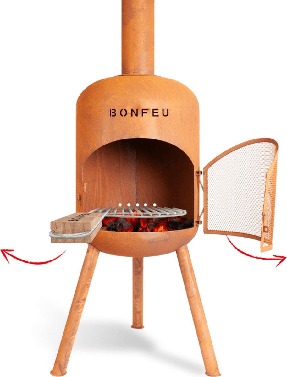 Bol.com BonFeu BonBono Roest Tuinhaard Staal - Houtkachel met Grill - Tuinkachel voor Sfeervolle Avonden - 45x45x165 cm aanbieding