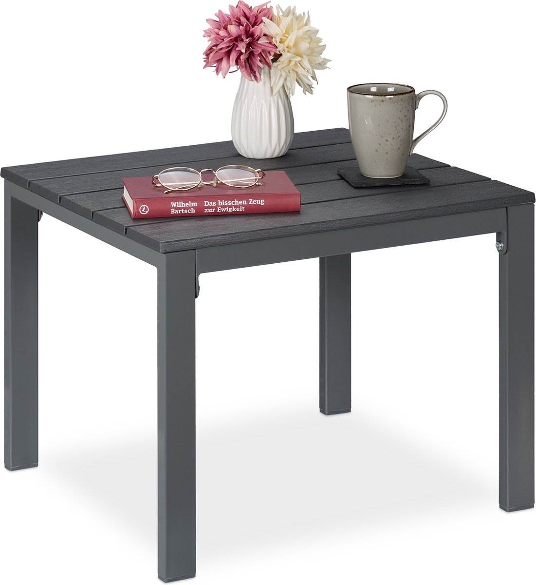 Balkontafel met houtlook 39x52x48cm - stalen frame, grijs thumbnail 5