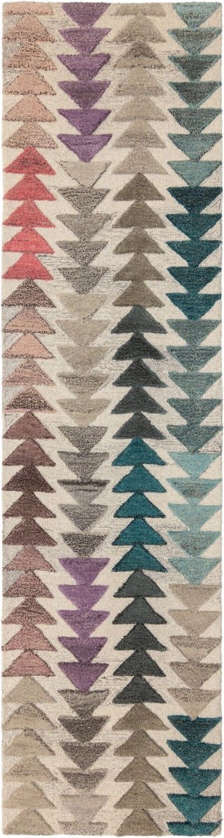 flycarpets Loper Archer Modern Laagpolig - 100% Wol - Geo Vloerkleed - Multi - 60x230 cm Roze