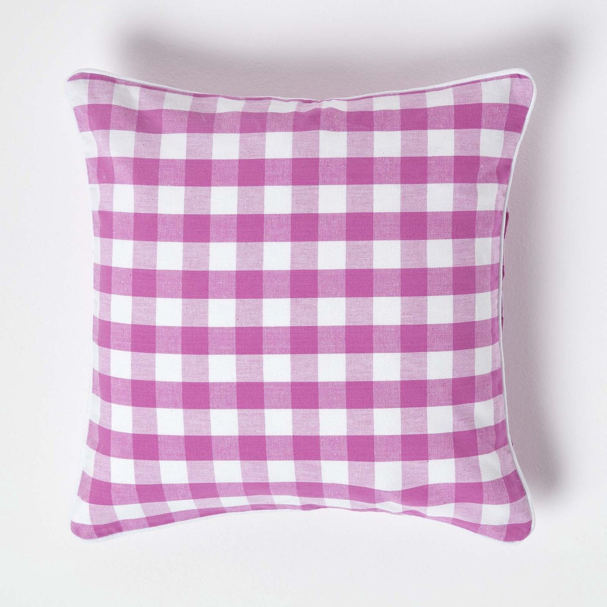 Homescapes Roze geruite kussenhoes 45 x 45 cm gemaakt van 100% katoen