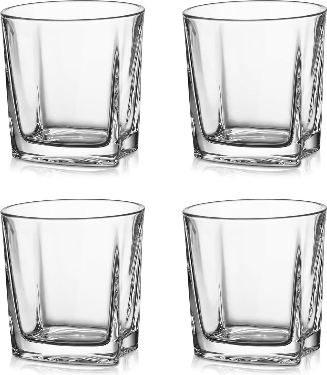 Premium whiskyglazen set van 4 - 300 ml - met zware basis - uniek gedraaid ontwerp - loodvrij - vaatwasmachinebestendig - perfect voor sterke drank