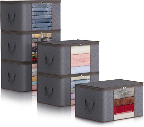 6 stuks 90 l kastdozen, kledingdozen met grote inhoud, opbergdozen voor de kast voor